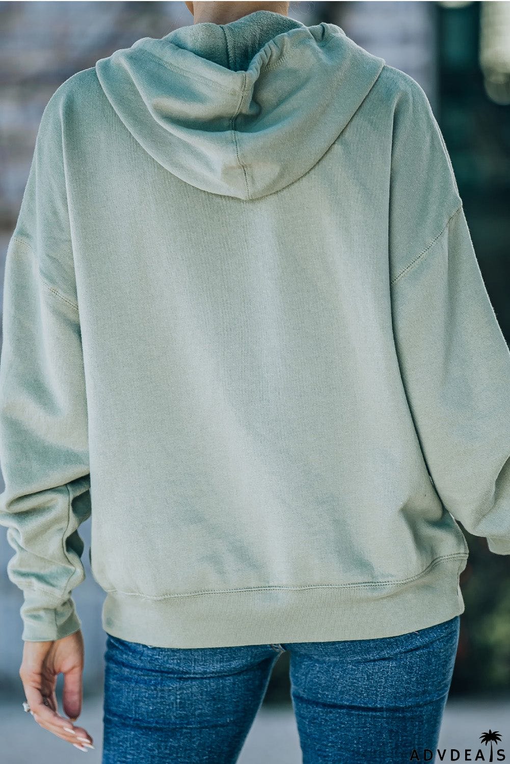 Contrast Wide Band Front Drawstring Hoodie