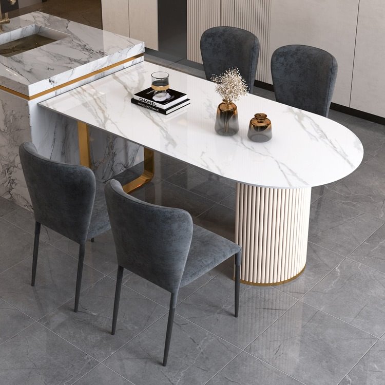 Homemys Modern White Dining Table Sintered Stone Table For Kitchen Island 