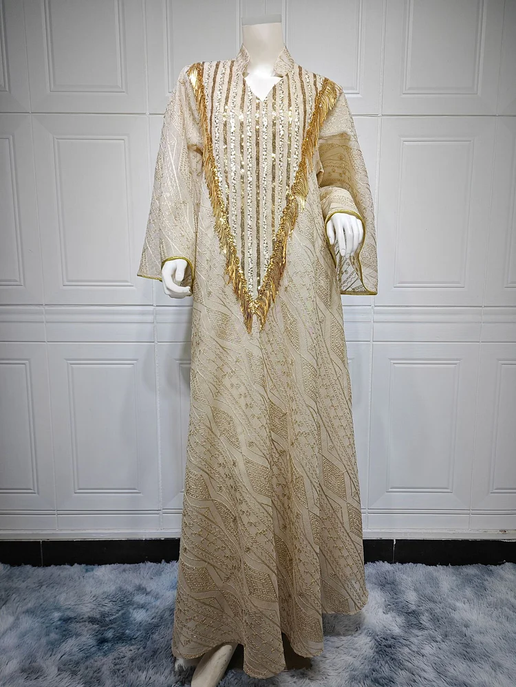 Mesh Embroidered Sequins Robe Dress