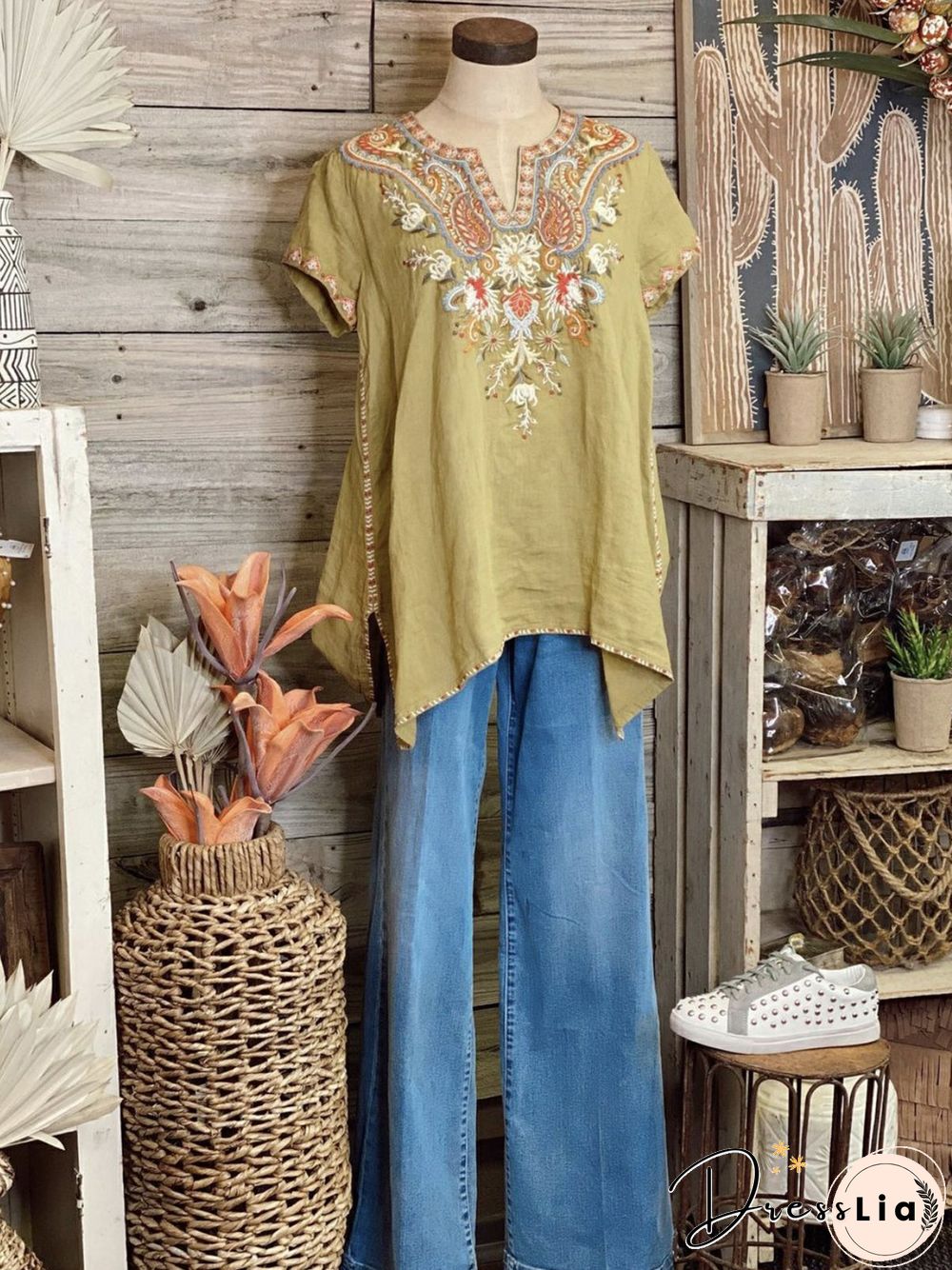 Vintage Short Sleeve Crew Neck Geometric T-shirt