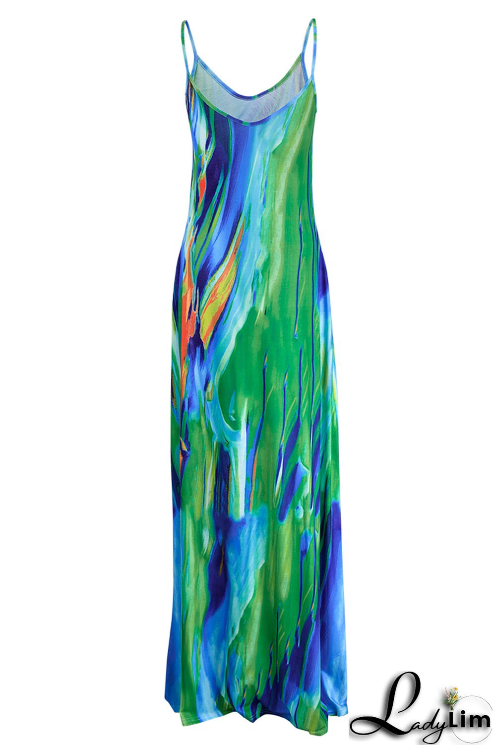 Red Fashion Sexy Print Backless Spaghetti Strap Long Dress