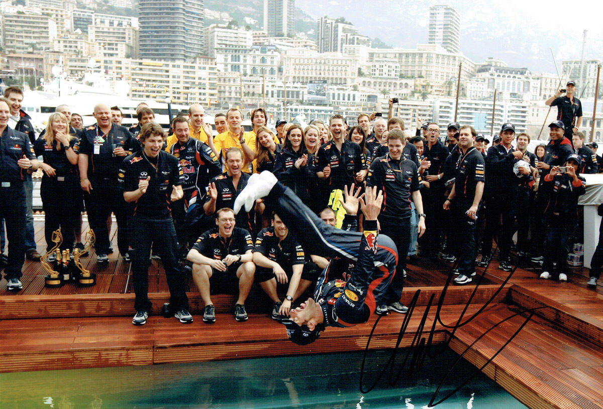 Mark WEBBER Signed Autograph 12x8 Photo Poster painting AFTAL COA Monaco Race Winner Pool Jump