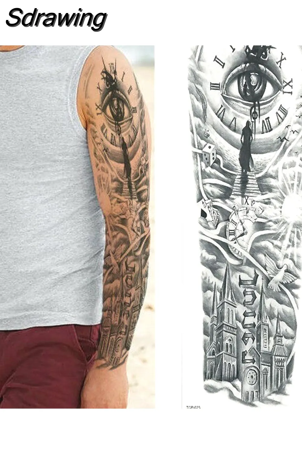 Sdrawing Sheets Full Arm Leg Extra Large Temporary Tattoos, Body Art For Men And Women - Wolf,Tiger,Bear,Warrior,Tribal Symbol 430-0