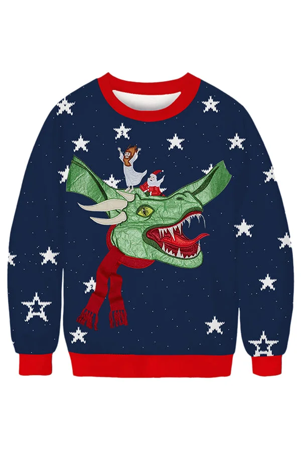 Jesus Santa Christmas Sweatshirt Navy Blue-elleschic