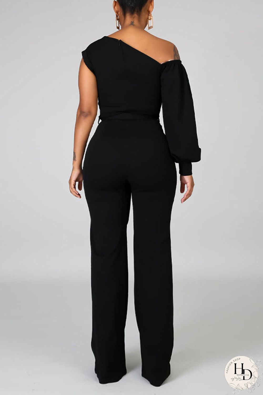 White Fashion Casual Solid Patchwork Asymmetrical Asymmetrical Collar Straight Jumpsuits