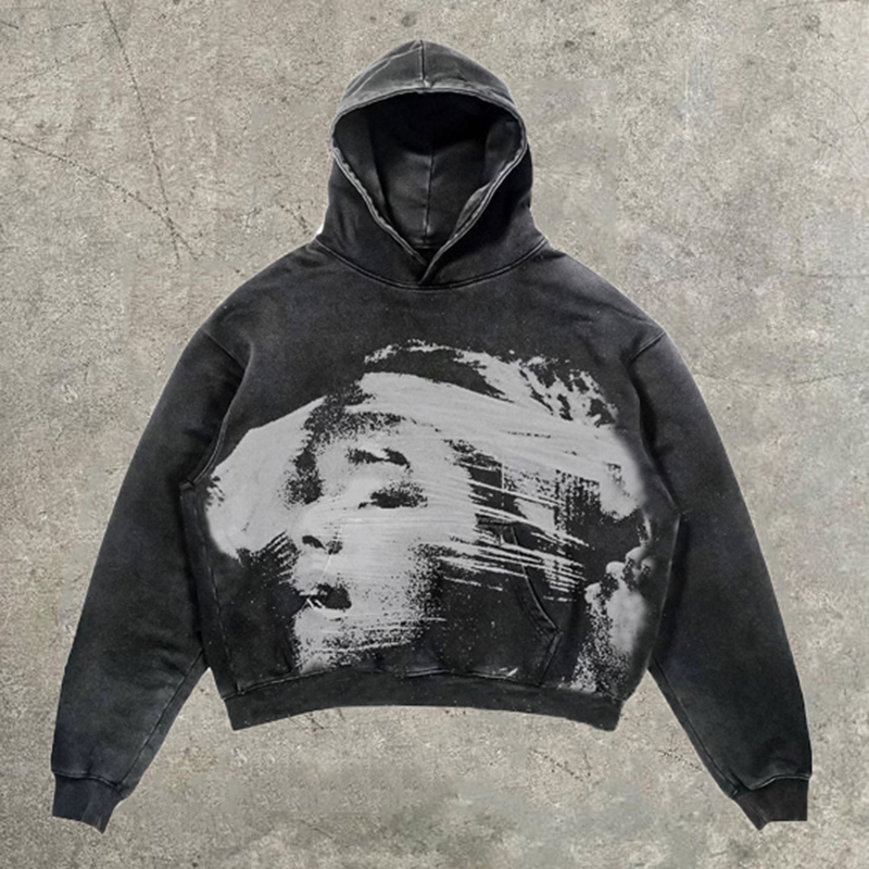 Relaxed Vintage Confused Girl Print Graphic Casual Street Washed Oversized Hoodie