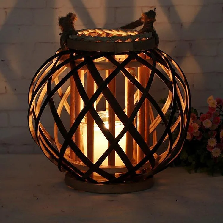 Handmade Globe Portable Retro Farmhouse Wicker Woven Lanterns - Appledas