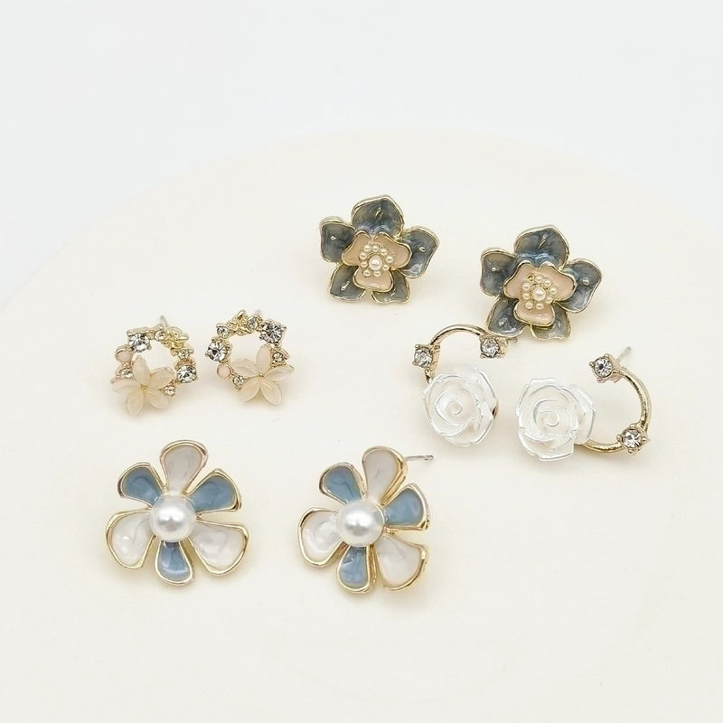 Minimalist Heart Shape Flower Resin Inlay Artificial Pearls Rhinestones Drop Earrings 1 Pair