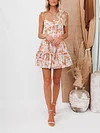 Floral Printed Loose Condole Belt Mini Dress
