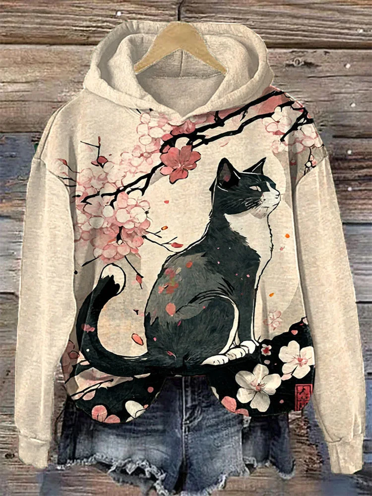 Cat printed outlet hoodie