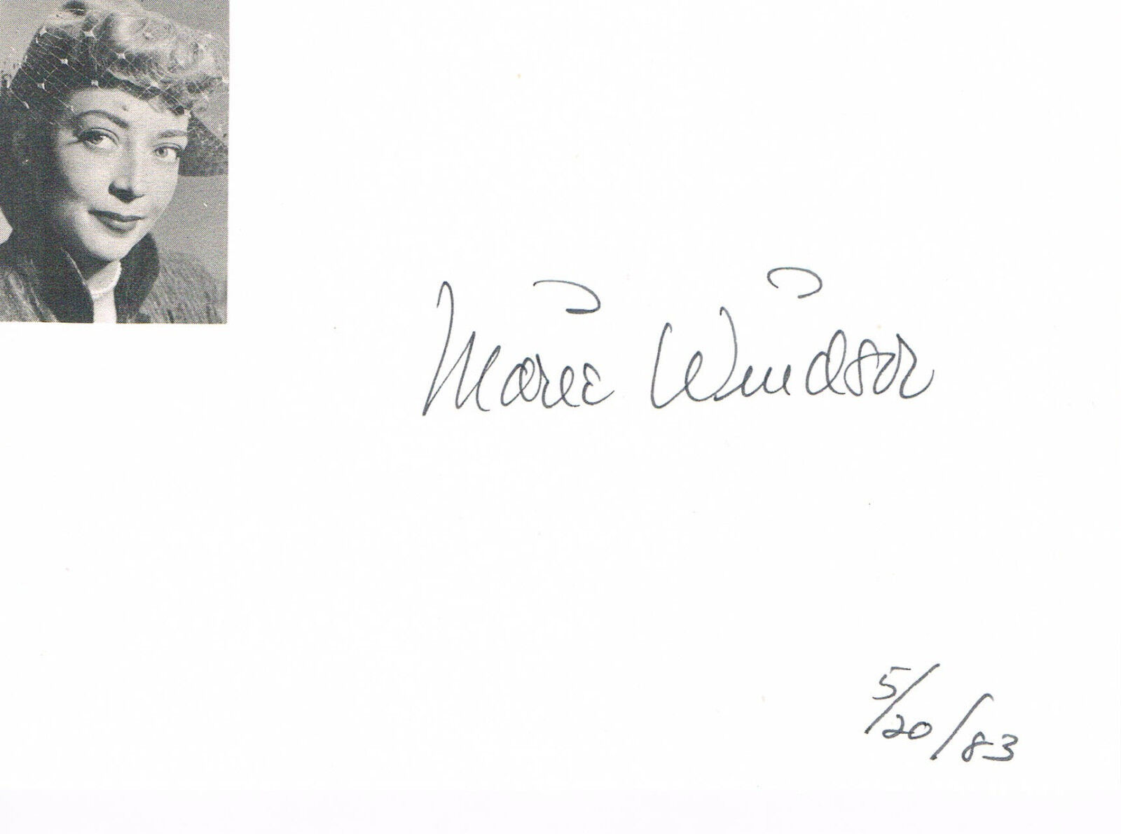 Marie Windsor 1919-2000 autograph signed card 4x6