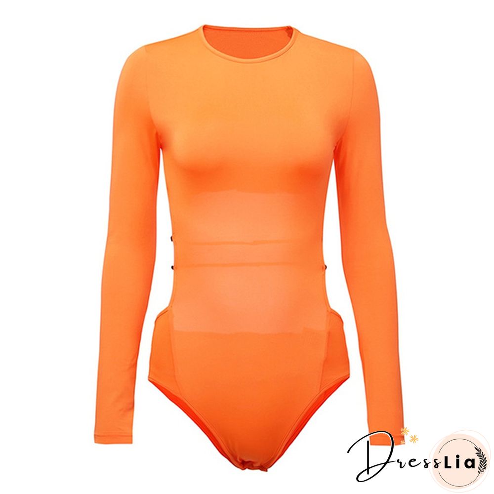 Autumn and Winter Women Neon Bodysuit Hollow-out Waist Bodysuit