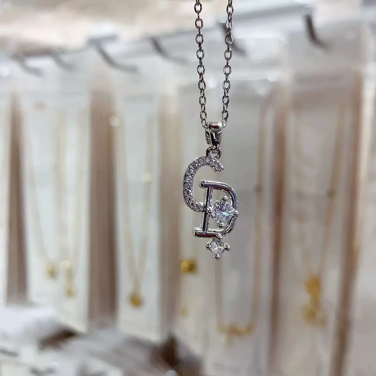 CD Monogrammed Zirconia Gold-Plated Necklace