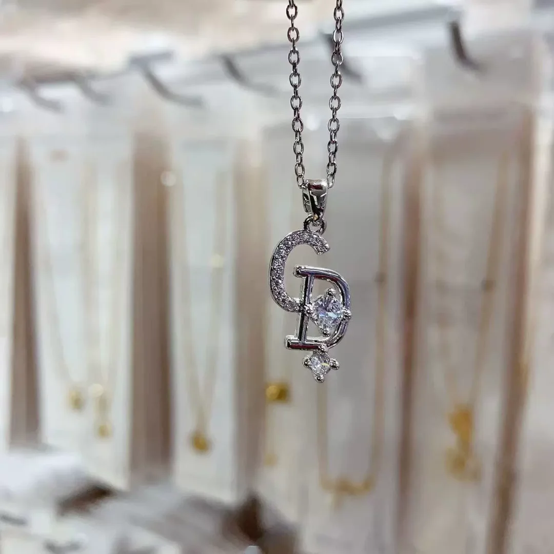 CD Monogrammed Zirconia Gold-Plated Necklace