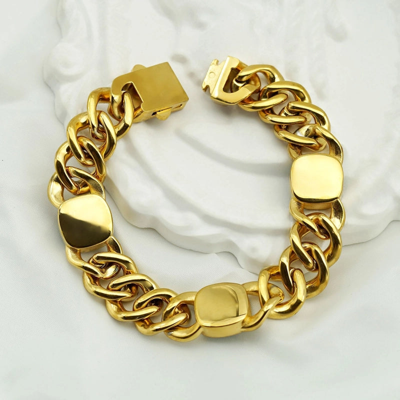 Hip-Hop Square Titanium Steel Inlay Rhinestones Unisex Bracelets