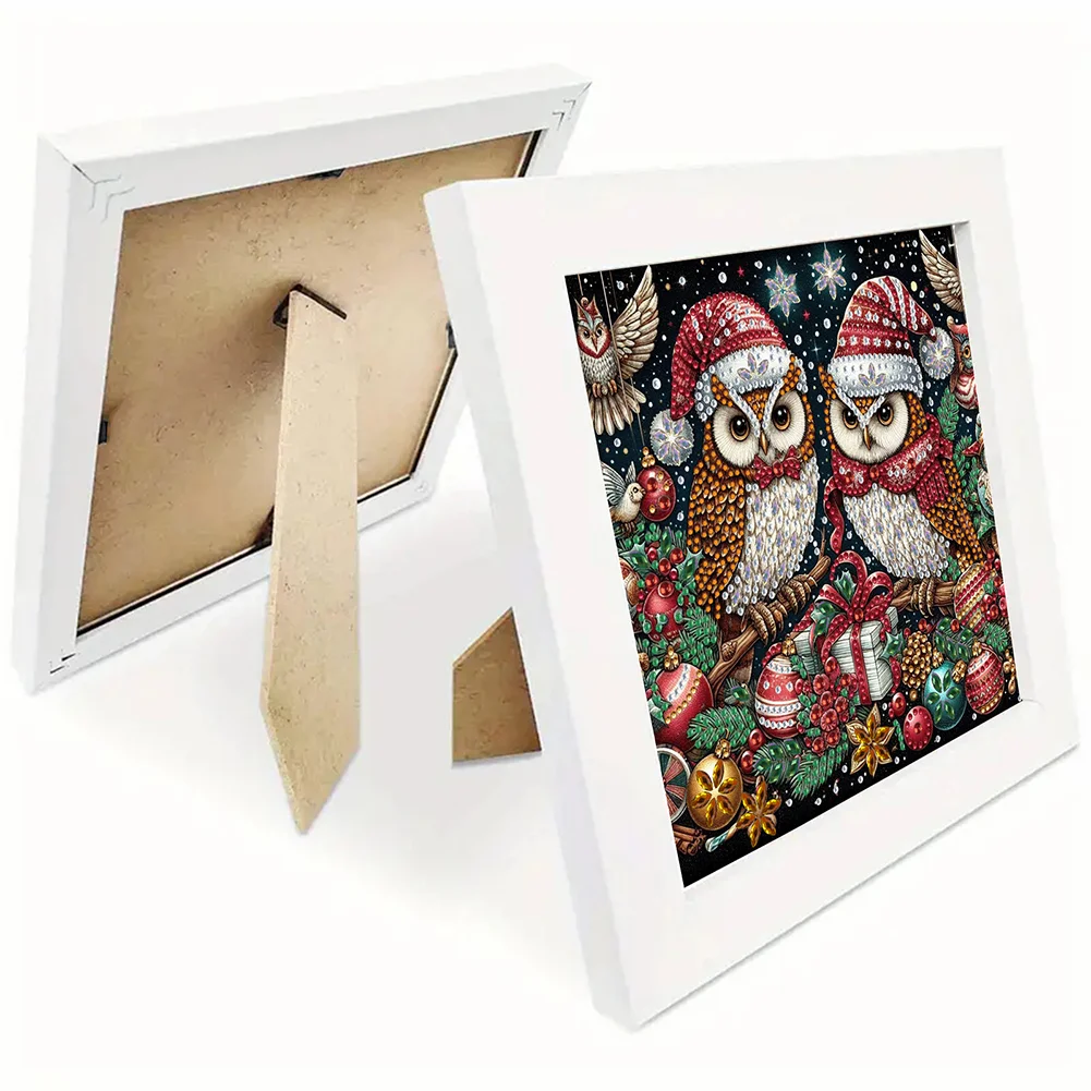 5D DIY Partial Special Shaped Drill Diamond Painting Xmas Owl Home Kit 19.2x19.2cm【With Frame】