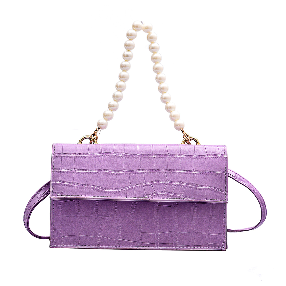 

Retro Alligator PU Crossbody Bag Women Pearl Shoulder Flap Pouch, Purple, 501 Original