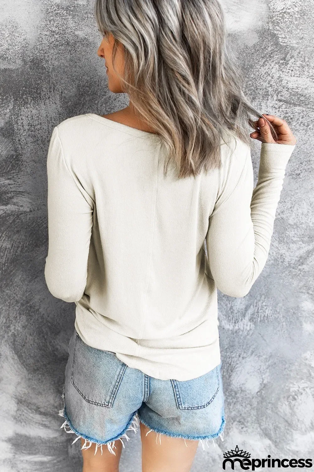 V Neck Drawstring Long Sleeve T-shirt
