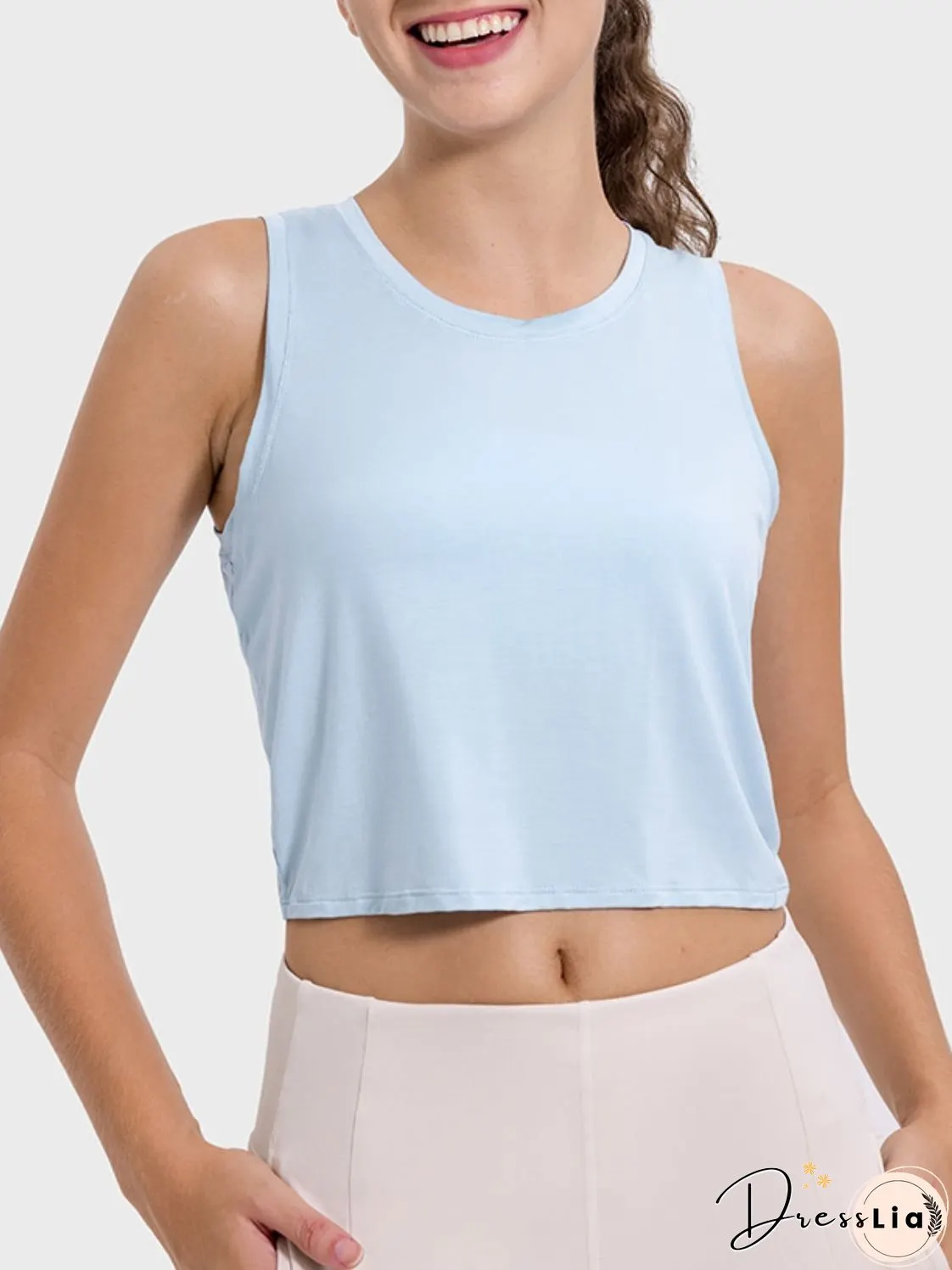 Drawstring Cutout Round Neck Active Tank