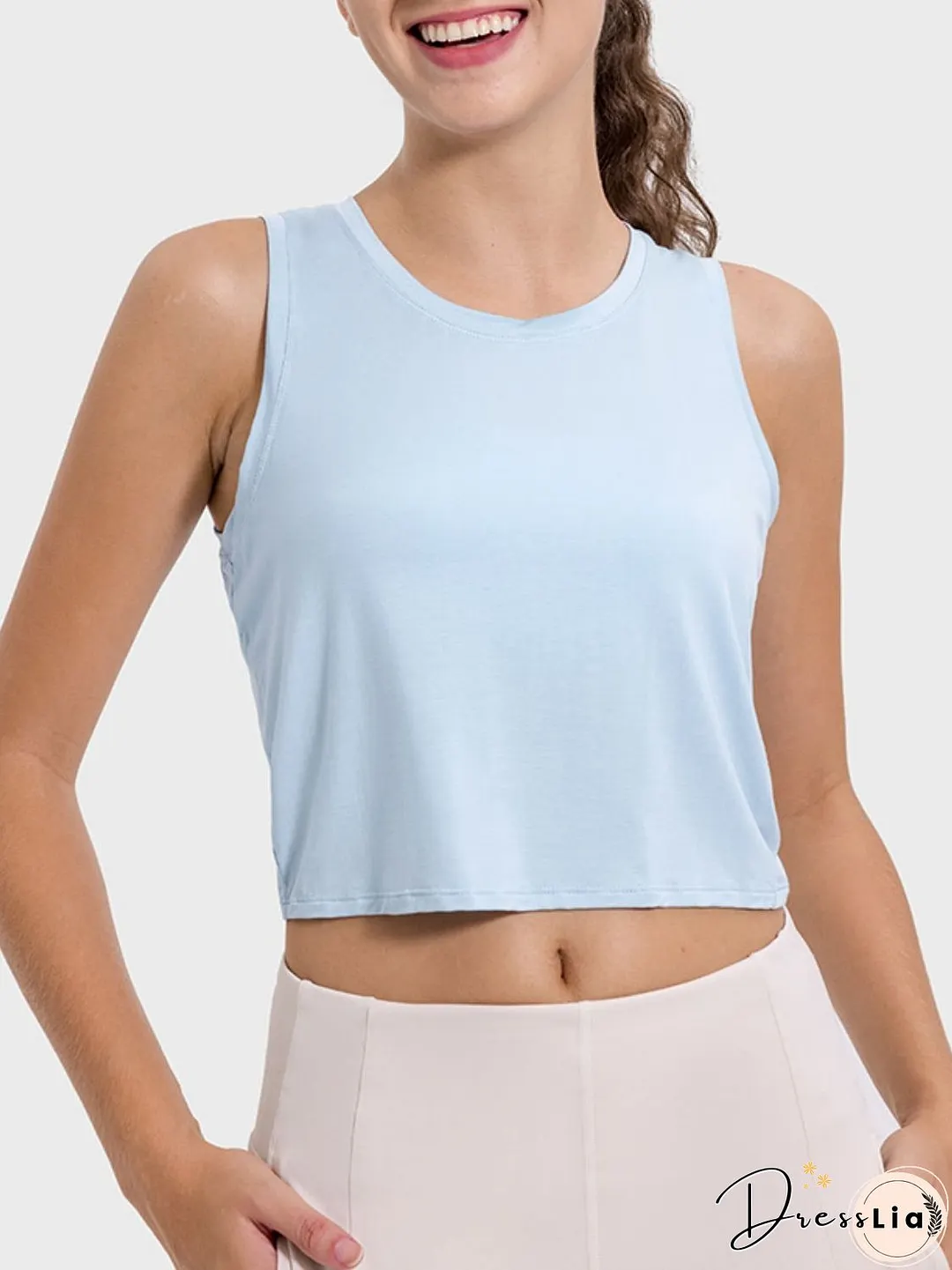 Drawstring Cutout Round Neck Active Tank