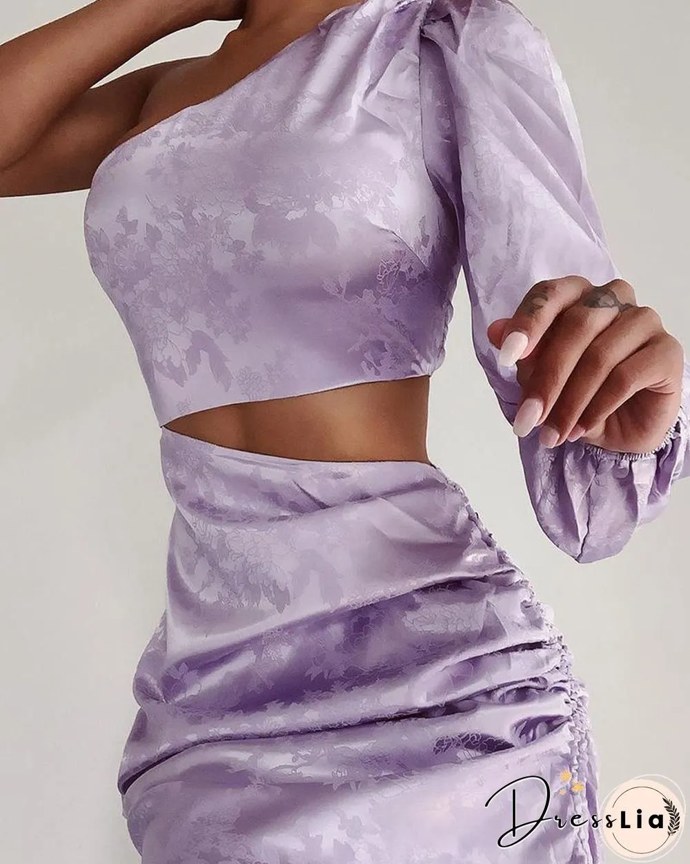 Floral One Shoulder Satin Dress P11827