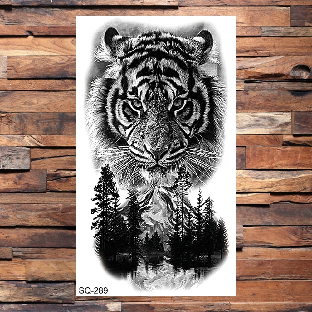 Skull Temporary Tattoos For Adults Men Realistic Tiger Lion Forest Praying Tatoos Vampire Snake Fake Tattoo Sticker Body Leg