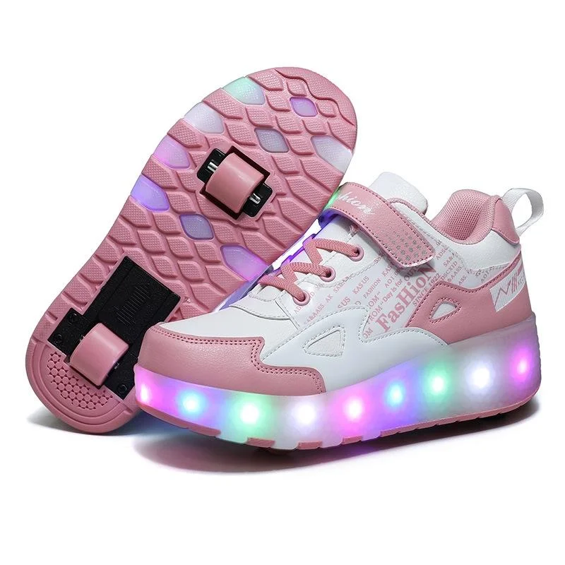 E68 Two-Wheeled Children Skating Shoes Rechargeable Light Wheel Shoes, Size: 28