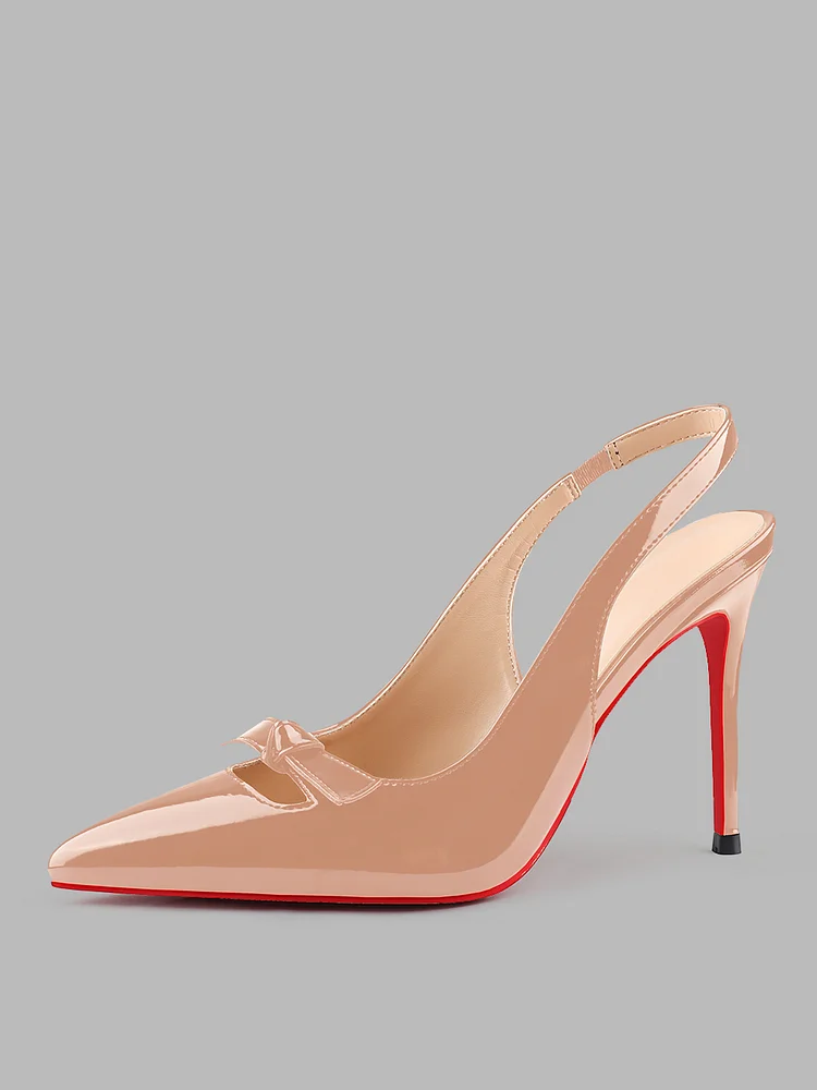 100mm Women Slingback Pumps Retractable belt  Stiletto Cute Hollow Decoration  Pointed Toe Dress Red Bottoms Shoes