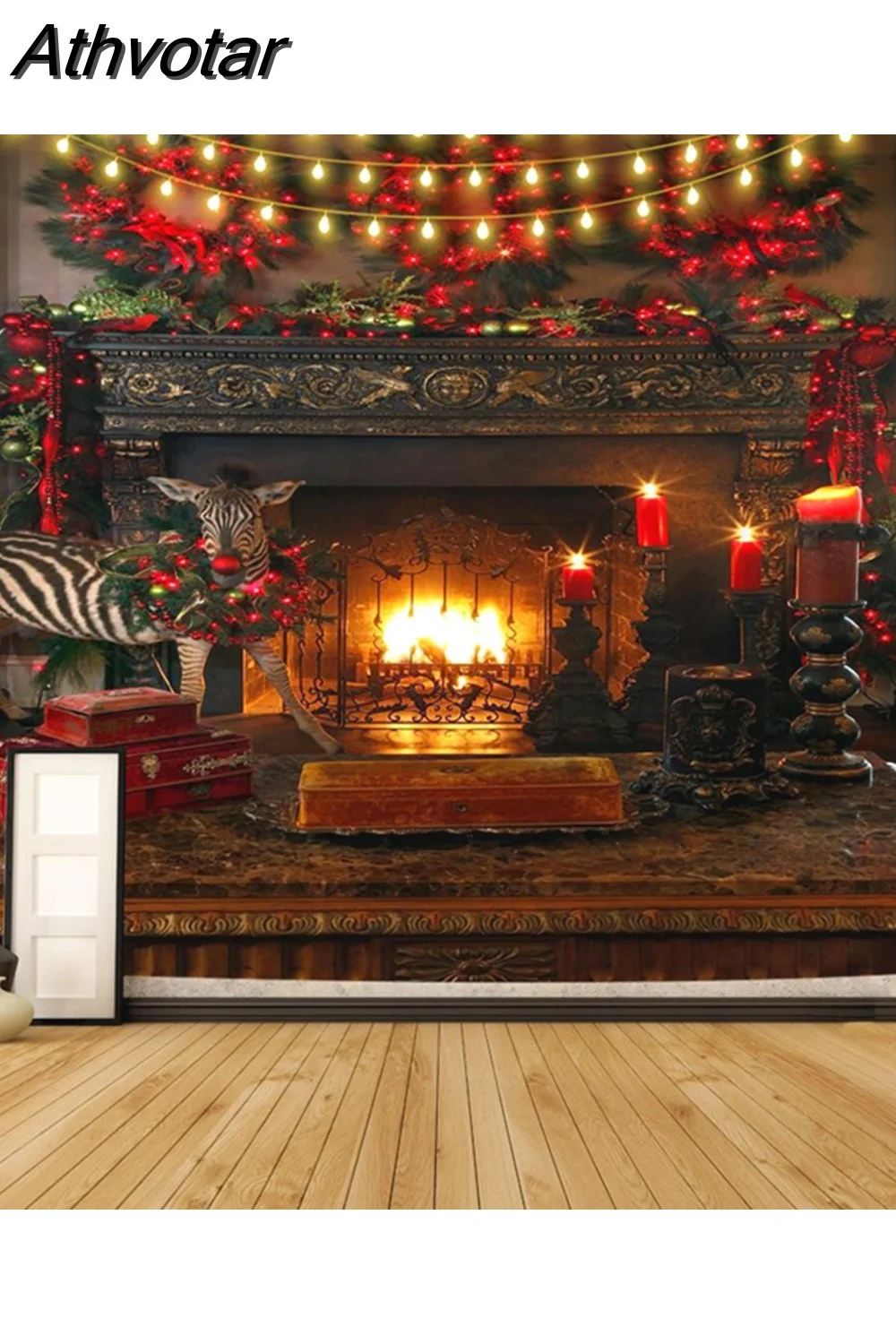 Athvotar Happy New Year Tapestry Christmas Fireplace Wall Hanging Cloth Home Background Bedroom Bedside Decorative Xmas Tree Tapiz