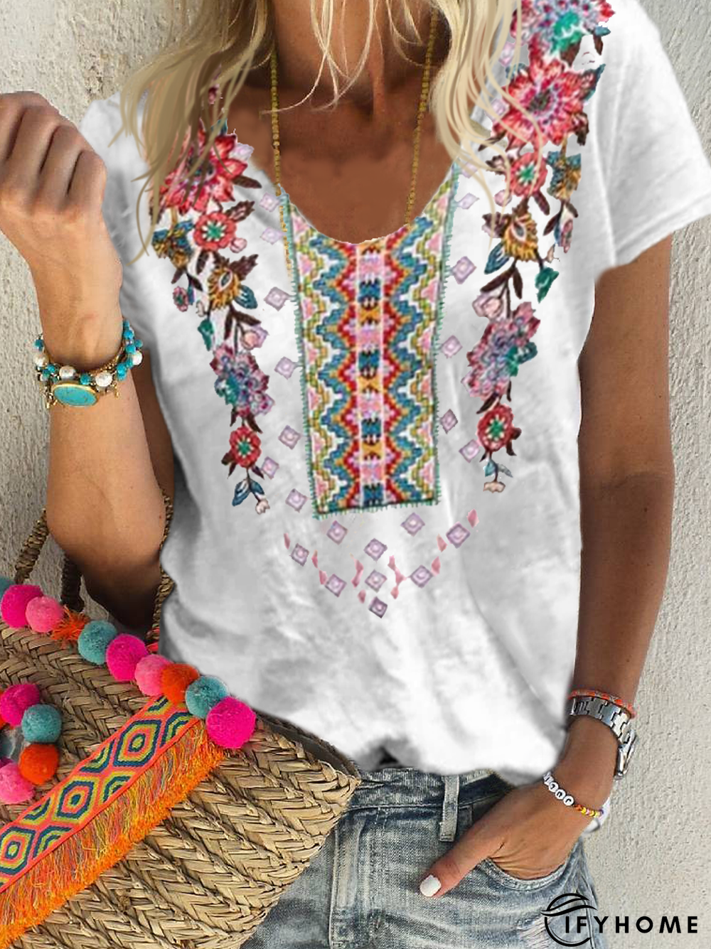 Floral Short Sleeve Cotton T-shirt | IFYHOME