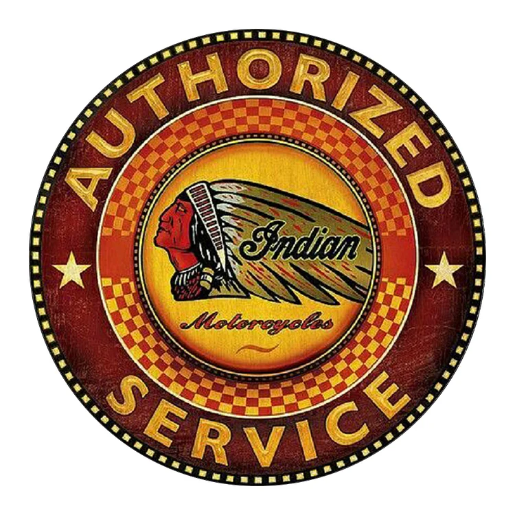 Indian Motorcycles - Authorized Service Round Vintage Tin Signs/Wooden Signs - 11.8x11.8in