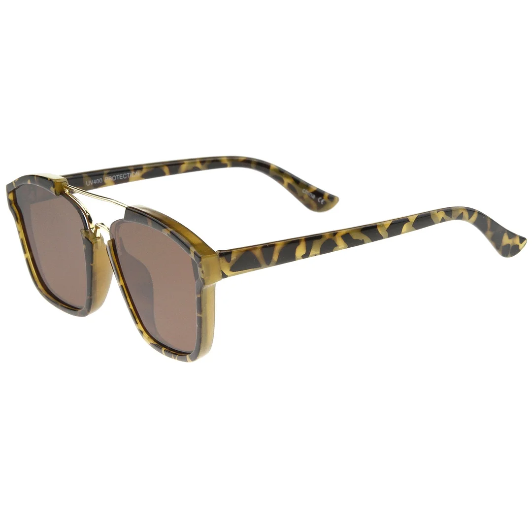 Modern Semi-Rimless Horn Rimmed Crossbar Flat Lens Square glasses 58mm