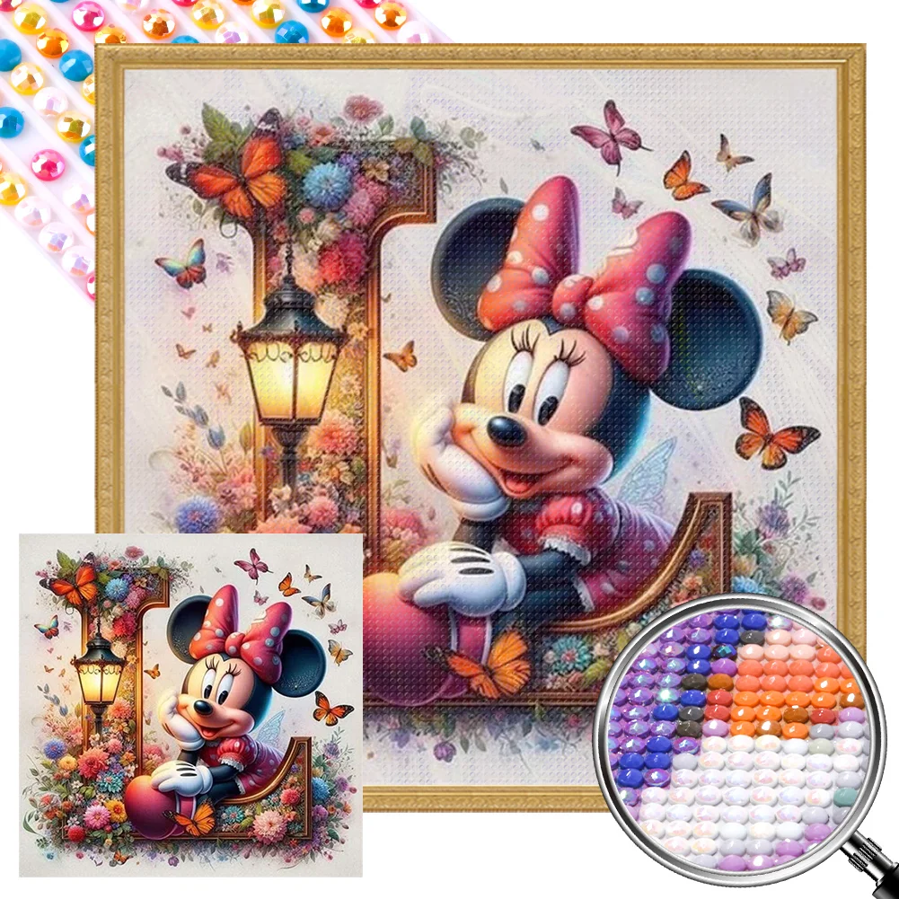 Partial AB Diamond Painting - Full Round Drill - Mickey Minnie Letters(Canvas|35*35cm)