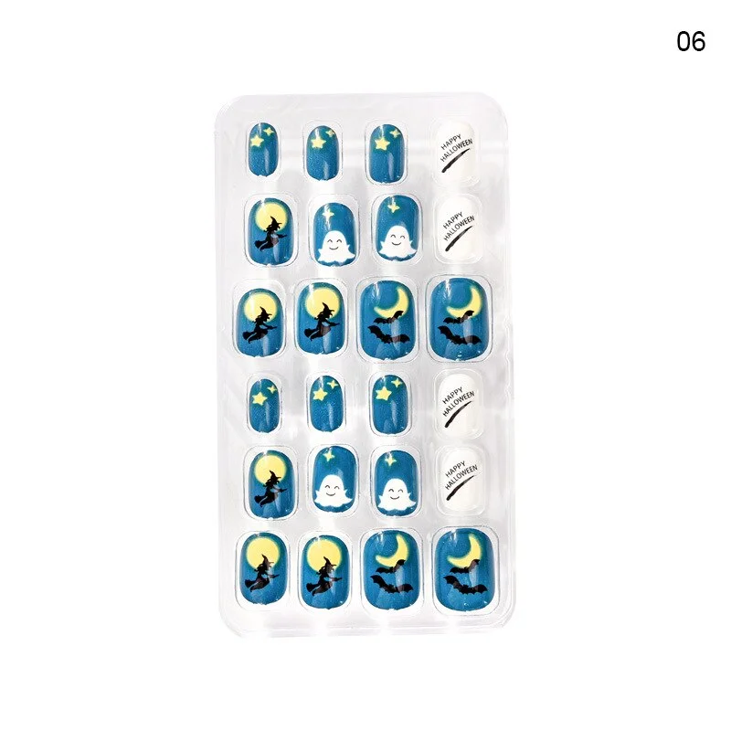 Halloween Nail Art for Children and Adults 24 Pieces of Flame Cartoon Portable Wearable Finished Nail Patch for Children