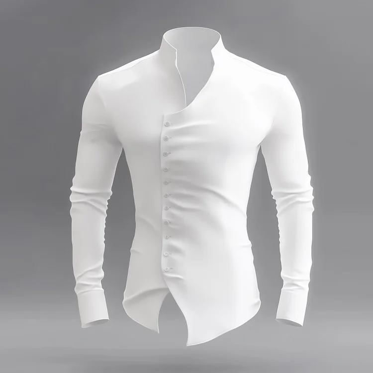 Okaywear Solid Stand Collar Slant Button Long Sleeve Shirt 