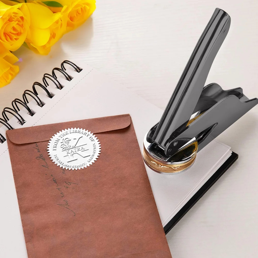 Personalized Initial Book Embosser Stamp From The Library Of Embosser Hand Held Embosser Set with Text and Name Birthday Gift for Bookworm Book Lovers
