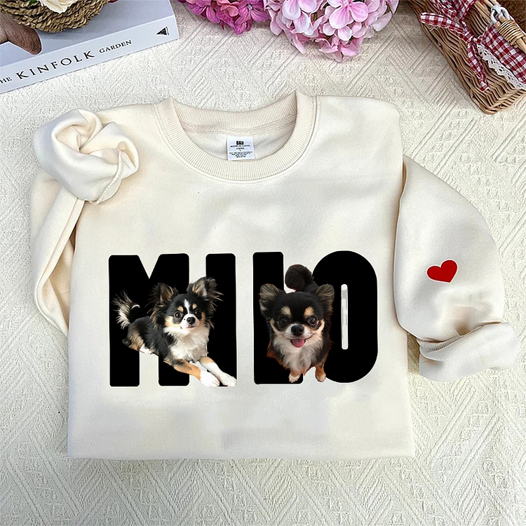 Custom Pet Photo  Printed on Top of Name Sweatshirt Hoodie T-shirt