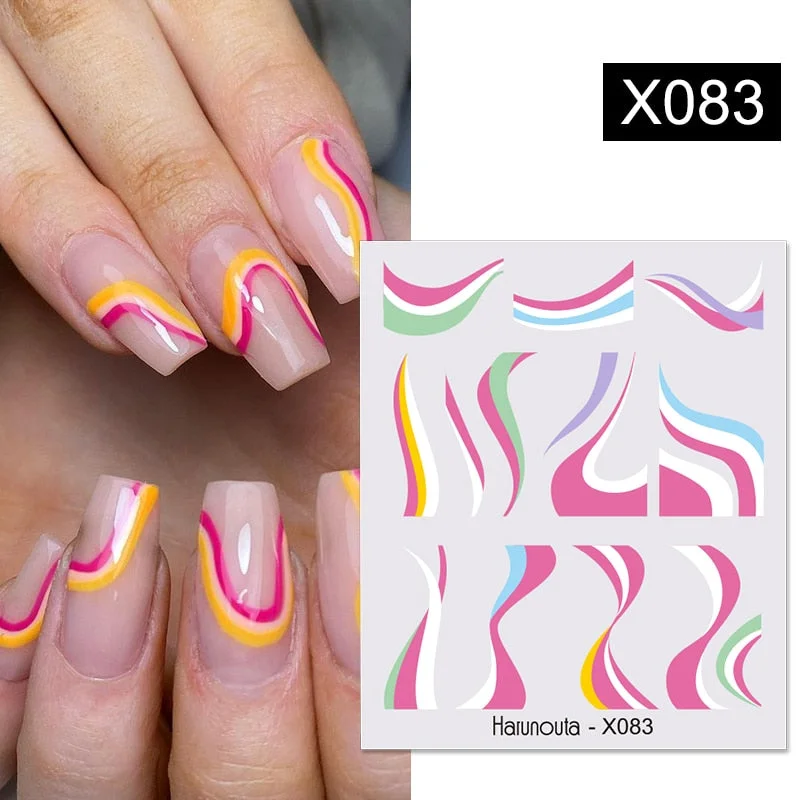 Harunouta Geometrics Gradient Volcanic Cloud Water Decals Colroful Wave And Rainbow Pattern Slider Stickers For Nails Decoration-Nail Inspo