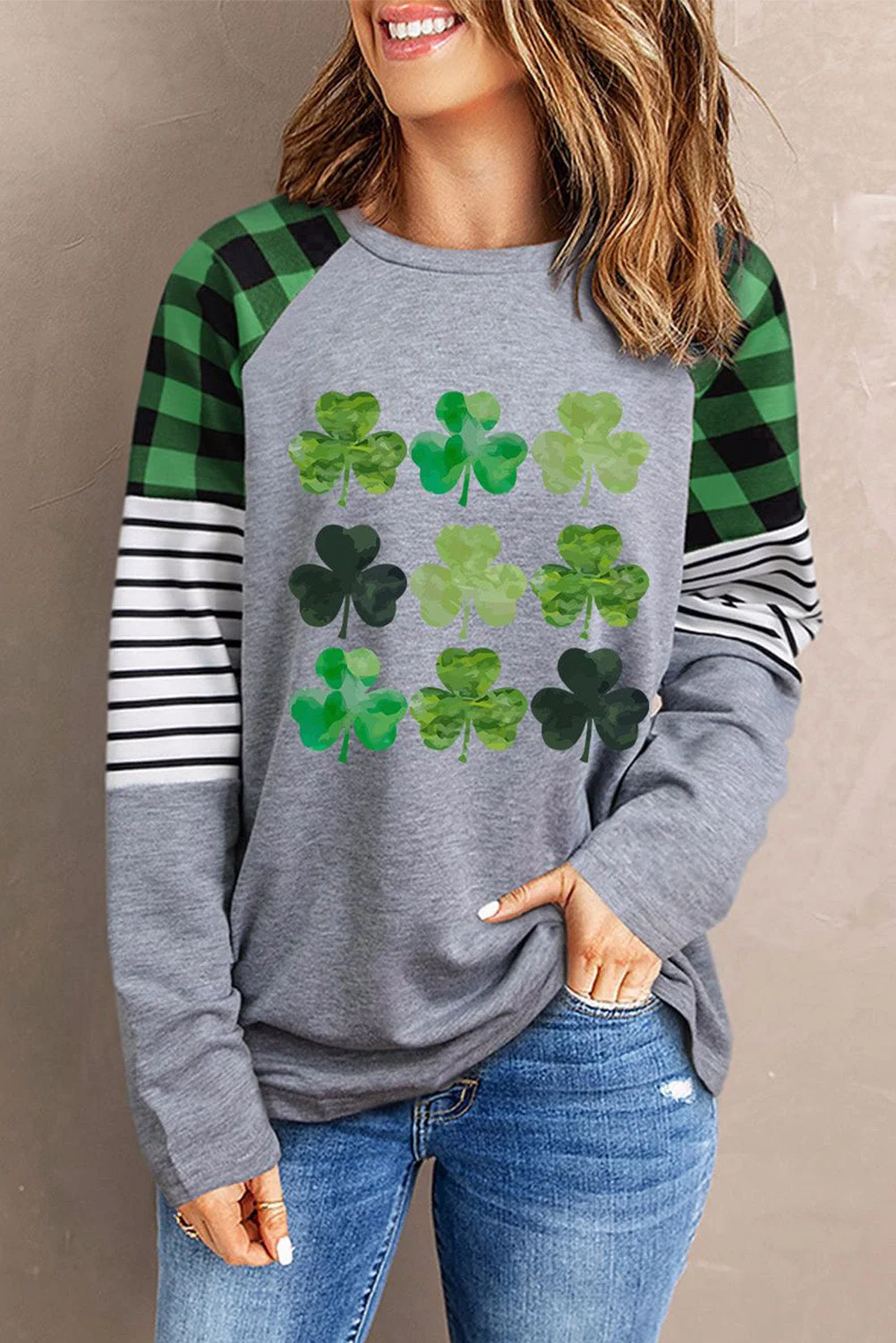 Green Plaid St. Phra's Day Casual Top