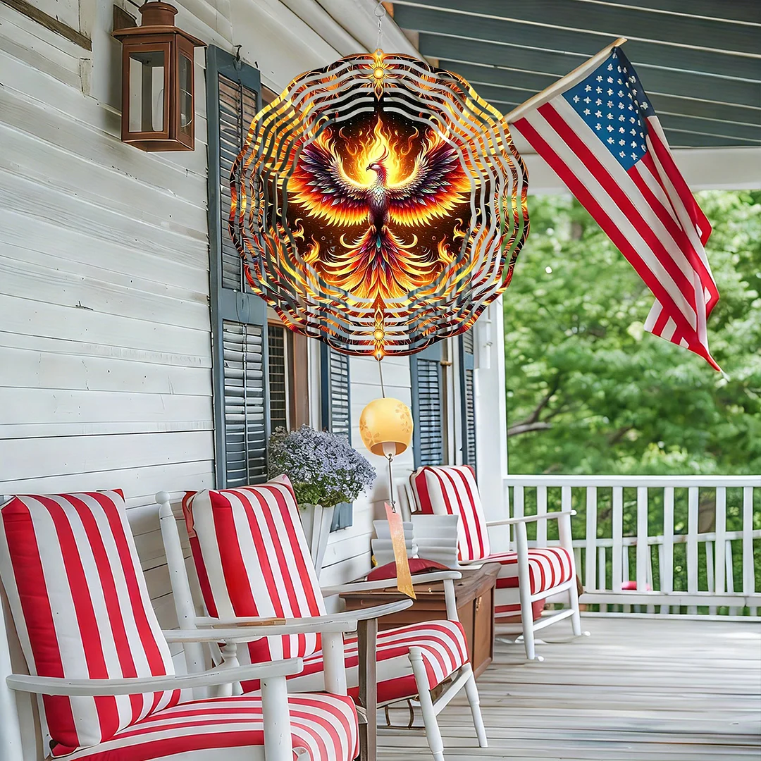 3D Hanging Wind Spinner 360 Degree Rotating 10-Inch Garden Wind Spinners Hanging Wind Catcher Art Gift for Home Garden Halloween Christmas (Phoenix)