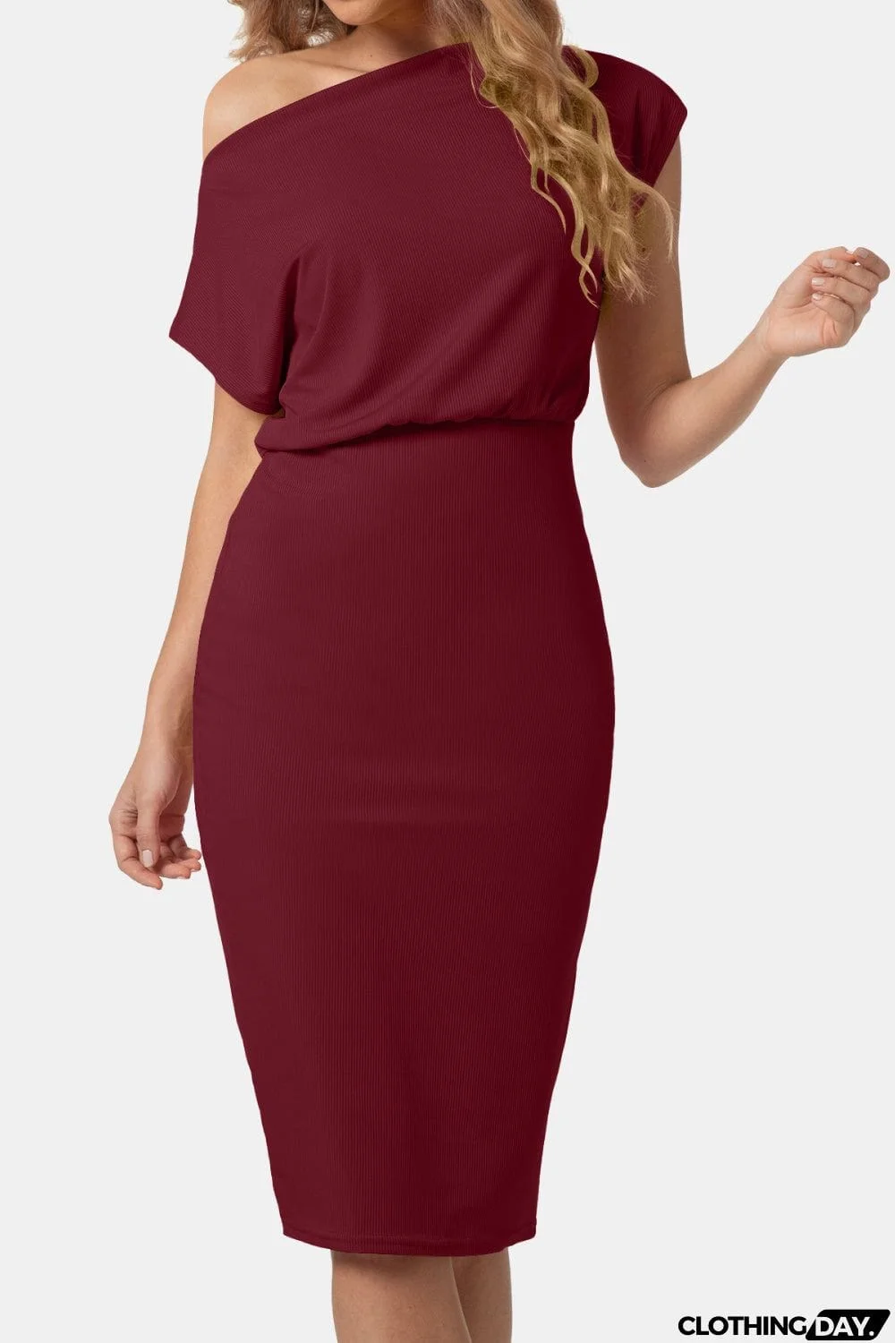 Boat Neck Short Sleeve Knee-Length Dress