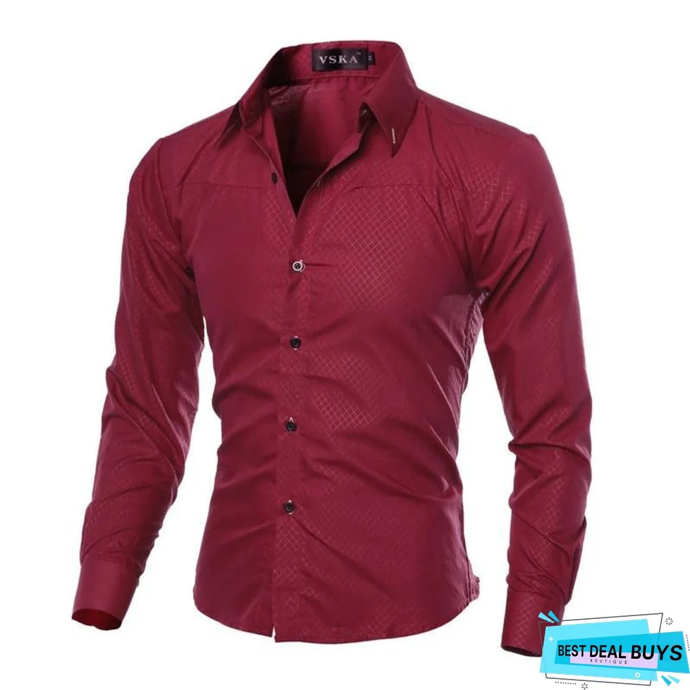Brand Design Men Fashion Cotton Solid Long Sleeve Shirt
