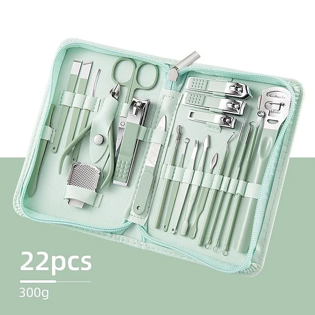 22pcs Professional Nail Clippers Pedicure Kit  Stainless Steel Toenails Nail Files Ear Spoon. Grooming Kit For Travel