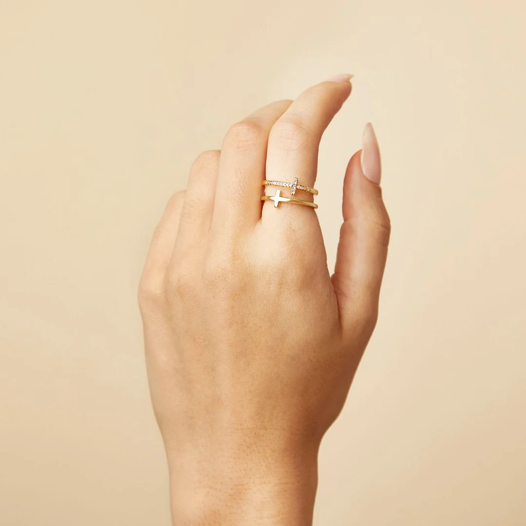 To My Daughter "Pray Through It" Twin Band Cross Ring - Gold