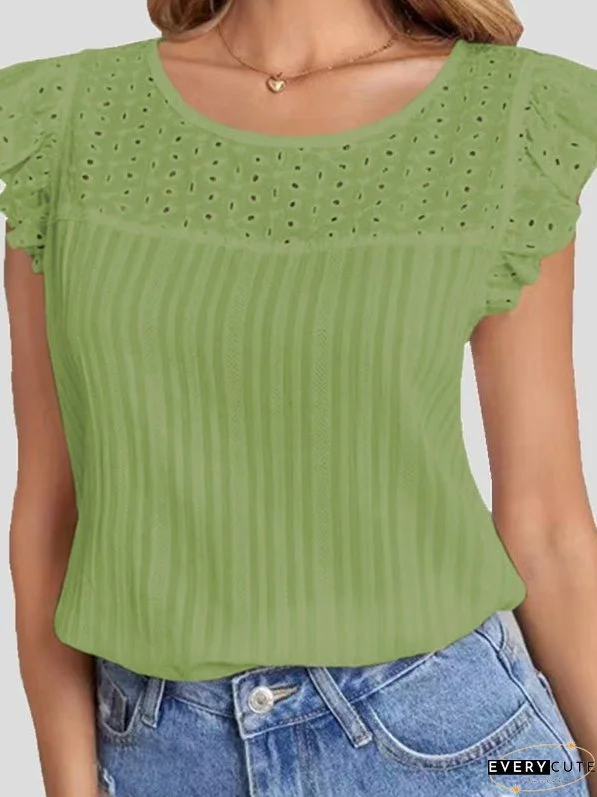 T-Shirts Cutout Crew Neck Ruffle Sleeveless T-Shirt for Women