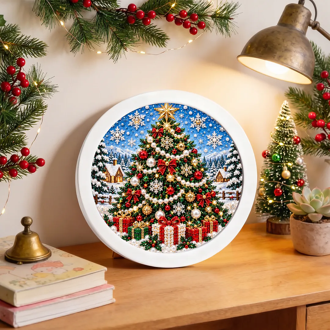 Framed Pearl Painting Kit Christmas Wreath Round 7.87x7.87in