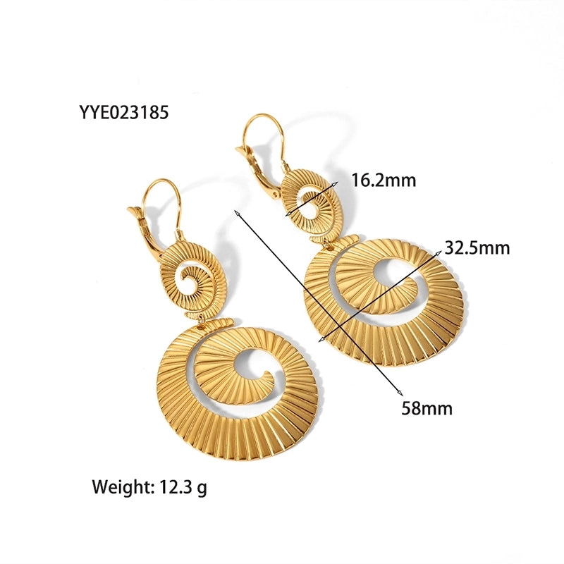 1 Pair Classical Bohemian British Style Spiral Stripe Asymmetrical Plating 201 Stainless Steel 18K Gold Plated Drop Earrings