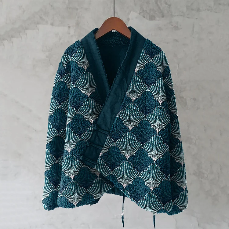 Japanese Style Contrast Wave Pattern Comfortable Kimono