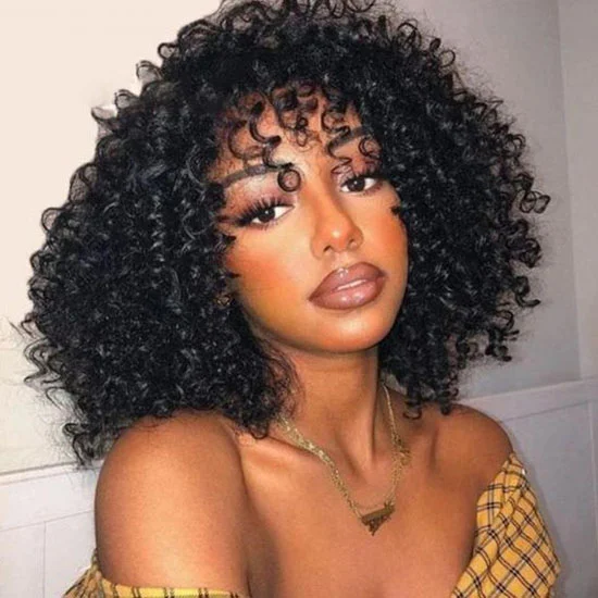 YVONNE Fuller 250Density 20inches 3A 3B Malaysian Curly Machine Wig with Bangs