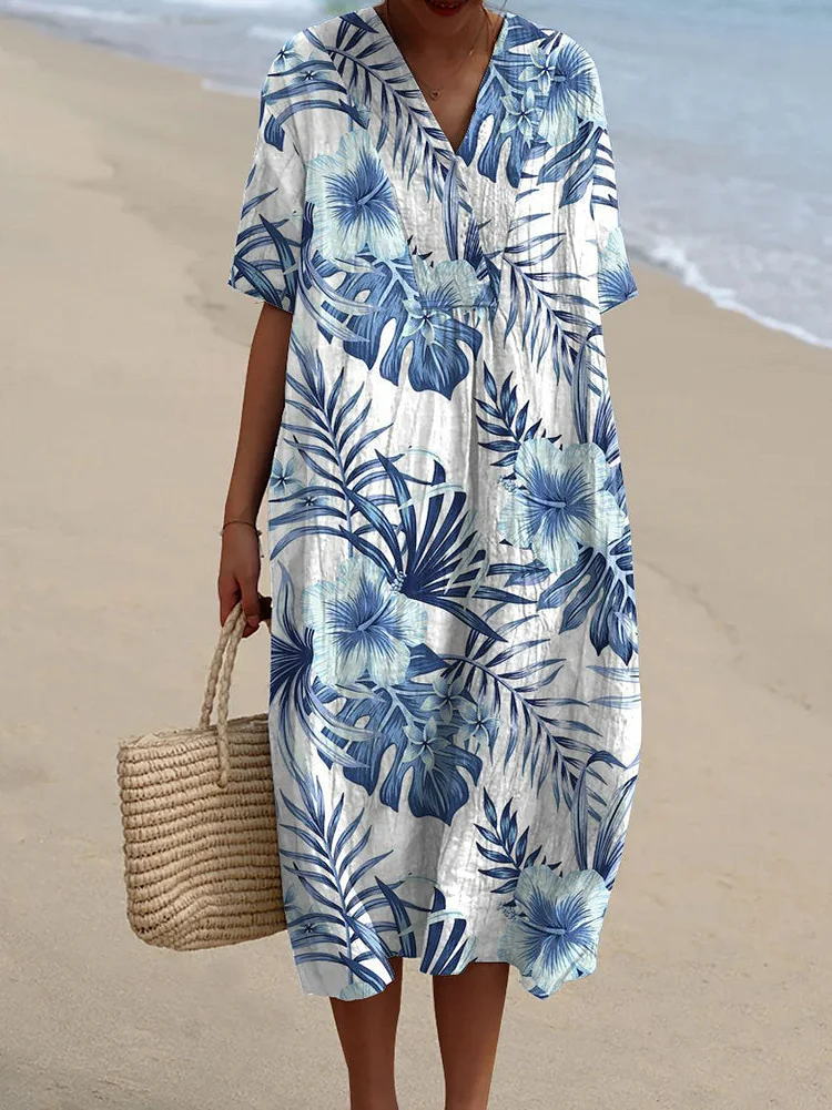 Women's Leisure Holiday Flowers Print  Flowy Dress